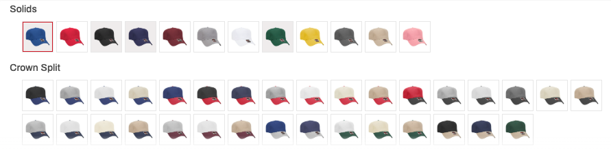 OttoCap 31-069 snapback hat color options including solid and crown split designs