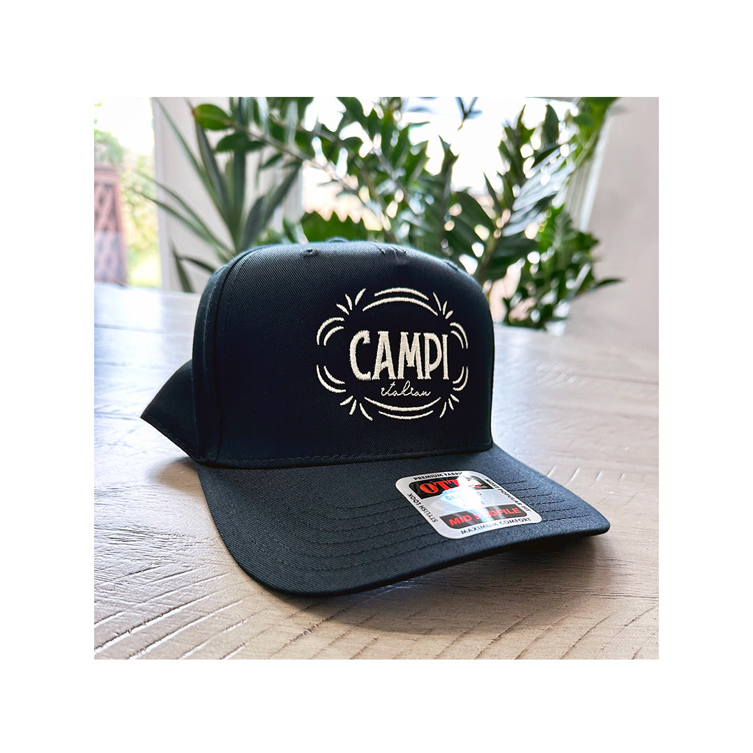 Custom embroidered black OttoCap 31-069 hat for Campi Italian restaurant