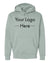 Independent Trading Co. heavyweight hoodie in sage green with placeholder text showing custom logo placement.