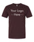 Next Level 3600 premium cotton T-shirt in maroon with placeholder text showing custom logo placement.