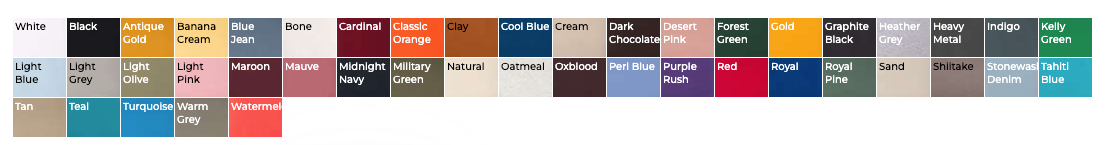 Color swatch chart showing all available Next Level 3600 cotton T-shirt colors, including white, black, maroon, light pink, watermelon, navy, and more.