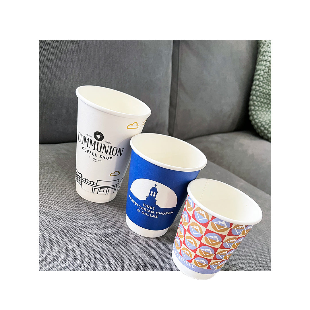 Double Wall Coffee Cups - paper to-go cups with lids